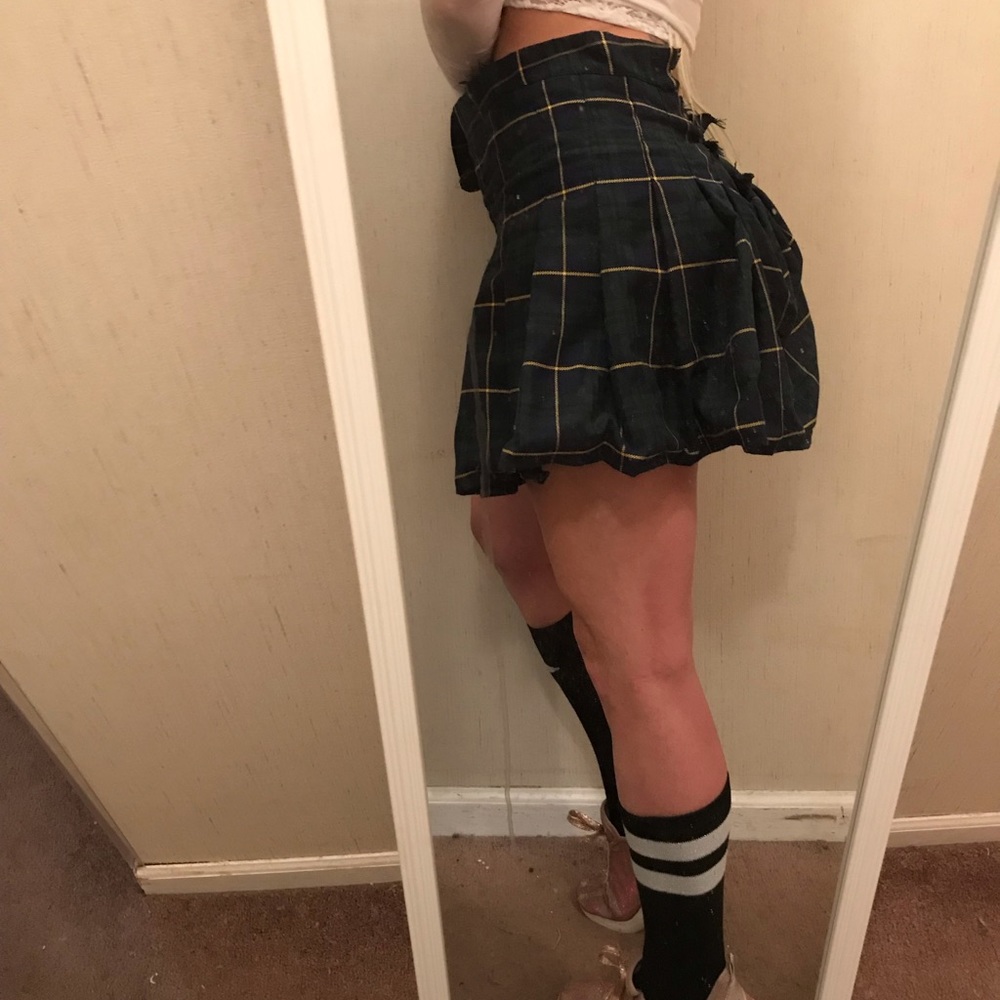 Green plaid pleated skirt! Hot! Large